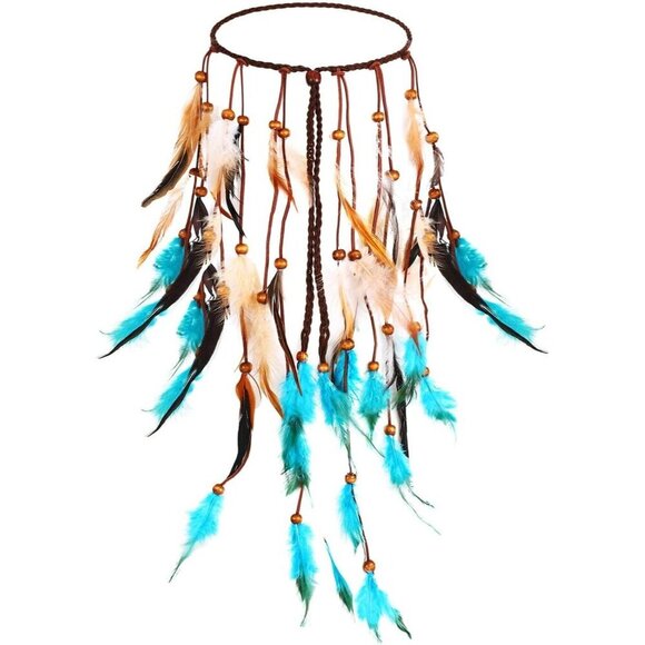 Boho Feather Headband for Women Gypsy Headpiece Cotton Polyester Adjustable main image 5